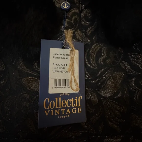 Collectif Black and Gold Juliette Jacquard Pencil Dress - Picture 7 of 11